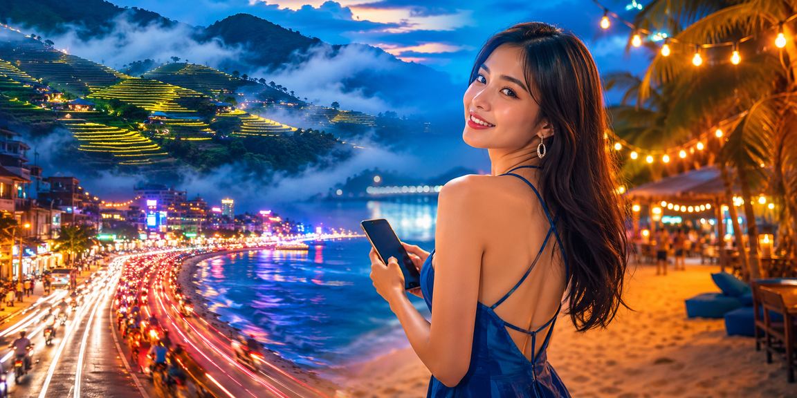 Giao diện đăng nhập trên điện thoại tại Sapa với đèn neon